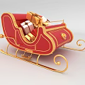 Red And Gold Decorated Sleigh Play Equipment With Stacked Gift Boxes For Kids Fun