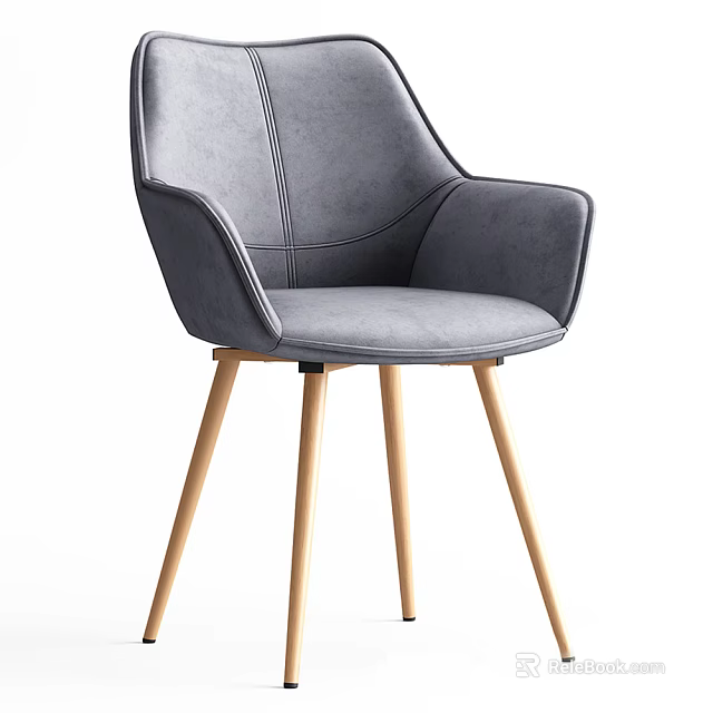 Elegant Modern Gray Upholstered Accent Chair With Armrests And Wooden Legs 3d model 