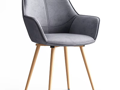Elegant Modern Gray Upholstered Accent Chair With Armrests And Wooden Legs 3d model