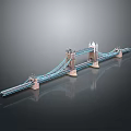 Detailed Tower Bridge Model With Blue Cables And Reflective Dark Surface 3d model