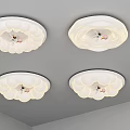 Four White Petal Shaped Flush Mount Ceiling Lights Illuminated On Gray Ceiling 3d model