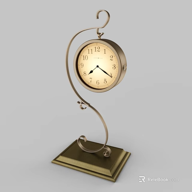Elegant Metal Table Clock With Curved Stand Square Base And Round Dial 3d model