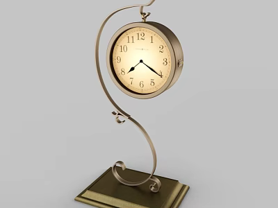 Elegant Metal Table Clock With Curved Stand Square Base And Round Dial 3d model