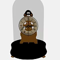 Vintage Mechanical Clock With Glass Dome And Roman Numeral Face On Wooden Base