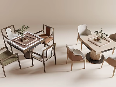 Stylish Entertainment Tables With Chairs And Decorative Plants 3d model