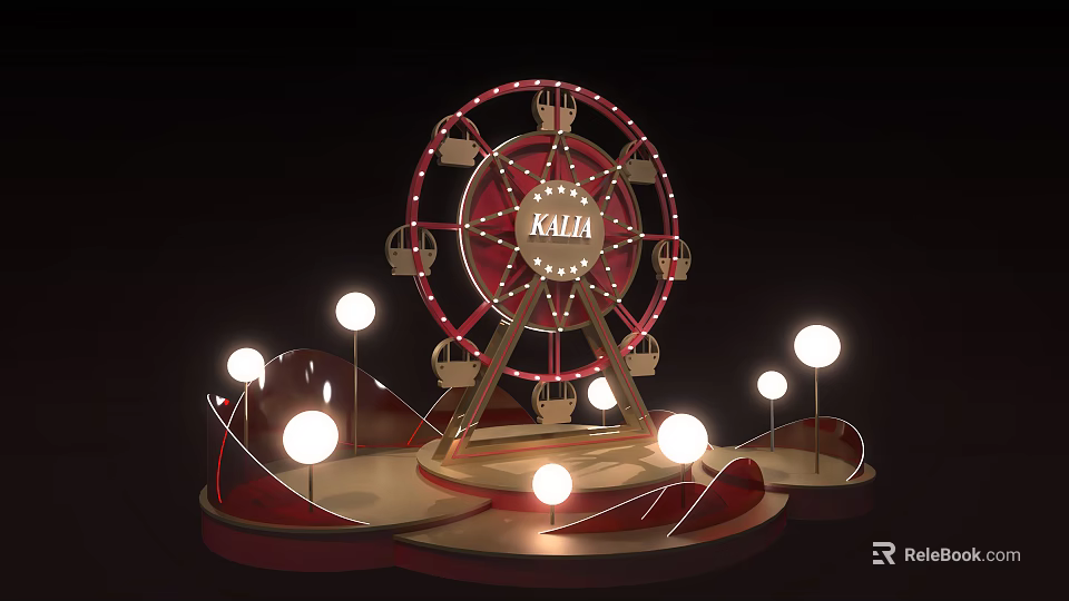 KAMA Ferris Wheel Decorative Display With Round Lights And Wave Accents 3d model 