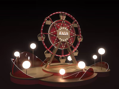 KAMA Ferris Wheel Decorative Display With Round Lights And Wave Accents 3d model