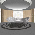 Modern Hospital Outpatient Clinic Lobby With Circular Ceiling Light Marble Floor And Wooden Panel Walls