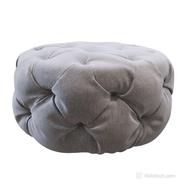 Soft Gray Fabric Tufted Round Pouf Ottoman for Living Room Seating 3d model 