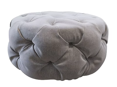 Soft Gray Fabric Tufted Round Pouf Ottoman for Living Room Seating 3d model