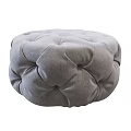 Soft Gray Fabric Tufted Round Pouf Ottoman for Living Room Seating