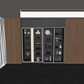 Modern Wine Cabinet With Glass Doors And Wooden Walls Featuring Wine Glasses Decorative Items
