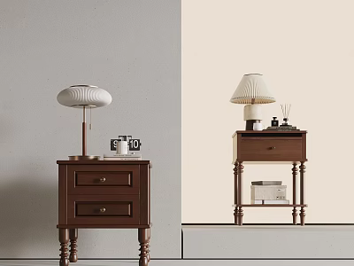 Modern Wooden Nightstands With White Lamps Photo Frame Aromatherapy And Books 3d model