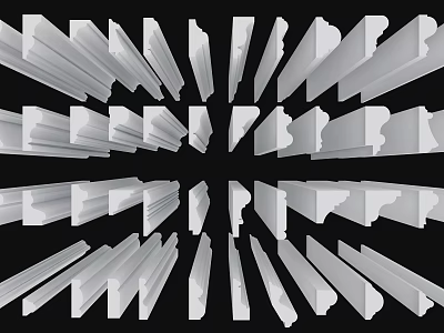 White Gypsum Mouldings with Radial Arrangement on Black Background 3d model