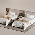 Modern Double Bed Bedroom Interior With White Bedding And Beige Headboard 3d model
