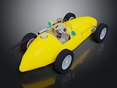 Yellow Vintage Racing Car With Open Cockpit Black Tires And White Wheels 3d model