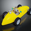 Yellow Vintage Racing Car With Open Cockpit Black Tires And White Wheels