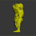 Cartoon Shirtless Blue Creature Character With Yellow Eyes Pointed Ears And Brown Shorts
