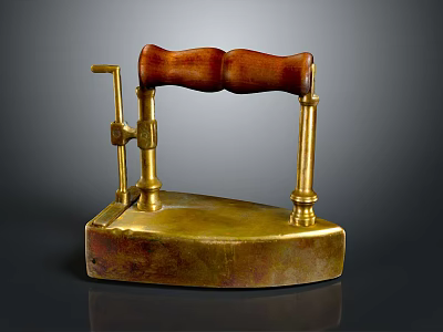 Vintage Computer Case Featuring Brass Base Wooden Handle And Metal Structure Design 3d model