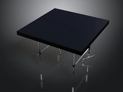 Square Black Table With Metal Legs On Dark Background With Reflection 3d model