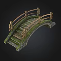 Arched Stone Bridge With Wooden Railings And Moss Covered Surface