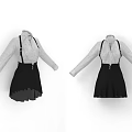 Gray Long Sleeve Top With Black Suspender Skirt Women's Fashion Outfit