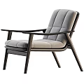 Modern Minimalist Leisure Chair With Light Gray Brown Padded Seat Black Frame Armrest