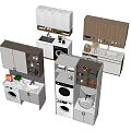 Modern Functional Bathroom Cabinet Design With White Wooden Storage Sink And Washing Machine