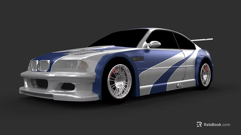 Blue And White Modified Sports Car With Aerodynamic Body Alloy Wheels And Rear Spoiler 3d model 