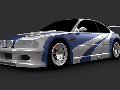 Blue And White Modified Sports Car With Aerodynamic Body Alloy Wheels And Rear Spoiler 3d model