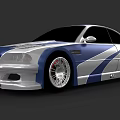 Blue And White Modified Sports Car With Aerodynamic Body Alloy Wheels And Rear Spoiler