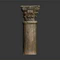 Ancient Stone Sculpture Carving of Decorative Column Capital with Intricate Floral Patterns and Cylindrical Base
