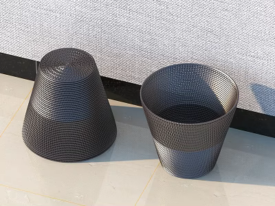 Public Facilities Outdoor Trash Bins With Black Mesh Design And Different Shapes 3d model