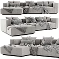 Cozy Gray Sofa Displayed In Multiple Angles With Pillows And Blankets 3d model