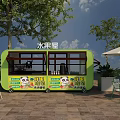 Green Fruit House Food Cart With Panda Designs Tables Chairs And Umbrella