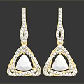 Elegant Gold Earrings with Triangular White Gemstone and Pearl Accents Modern Design