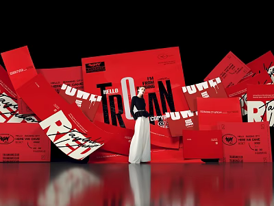 Striking Red Background Photo Spot With IRON Letters And Art Installation 3d model