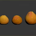 Three Oranges of Different Sizes on Black Background with Reflections 3d model