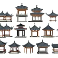 Traditional Chinese Pavilions With Various Architectural Designs And Classic Roof Styles