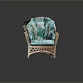 Wicker Armchair With Light Green Beige Floral Pattern And Comfortable Design