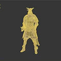 Medieval Warrior Man Standing in Detailed Metallic Armor with Horned Helmet and Chainmail