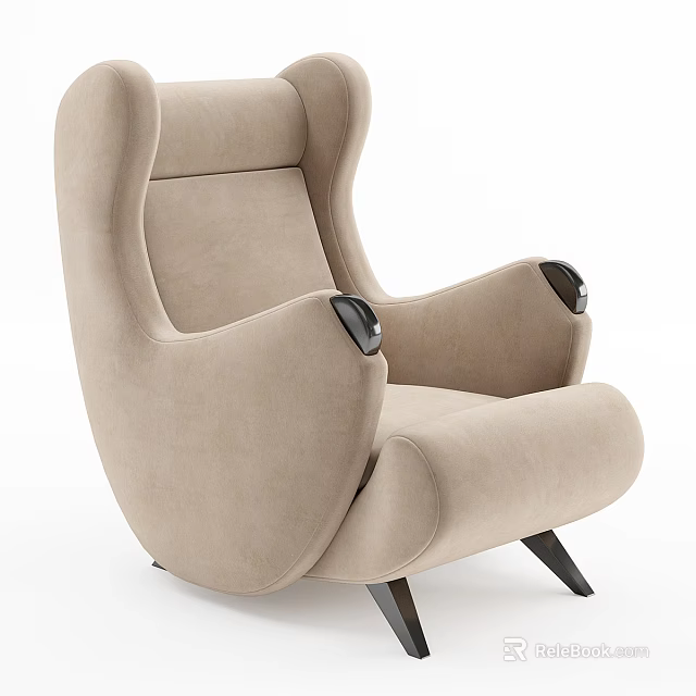 Beige Modern Single Seater Sofa Upholstered with Curved Arms and Black Legs 3d model 