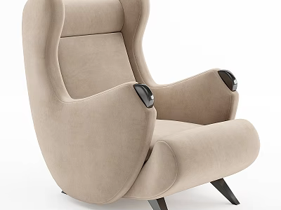Beige Modern Single Seater Sofa Upholstered with Curved Arms and Black Legs 3d model
