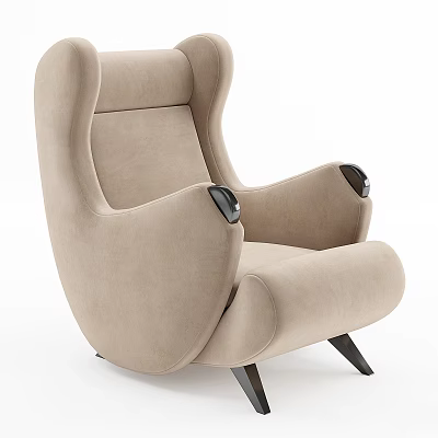Beige Modern Single Seater Sofa Upholstered with Curved Arms and Black Legs 3d model