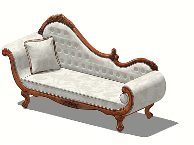 Detailed Carved Wooden Chaise Lounge With Tufted Upholstery And Ornate Legs 3d model