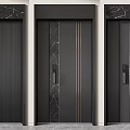 Modern Black Security Doors With Gold Accents And Marble Frame Design 3d model