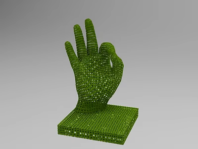 Green Granular OK Hand Gesture Sculpture Composed of Small Particles With Square Base 3d model