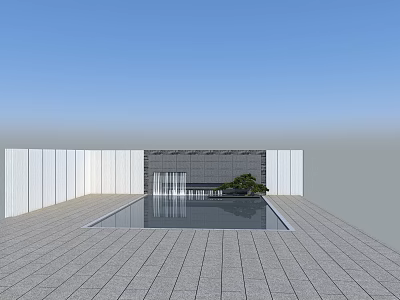 Modern Feature Wall Design With Water Pool Green Plant And Gray Tiled Floor 3d model