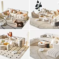 Modern Plush Sofa And Coffee Table Set For Cozy Living Room With Cushions And Rug