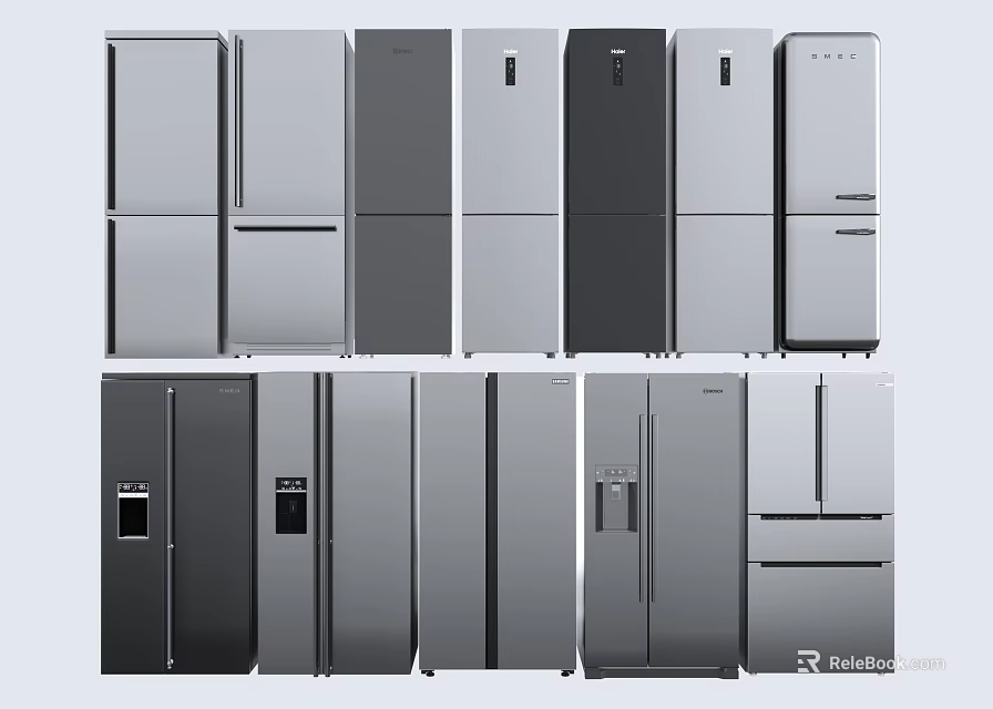 Modern Single and Double Door Refrigerators and Freezers for Home Kitchen Appliances 3d model 